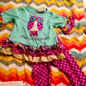 18 month Girls, Rare Edition owl top with leggings